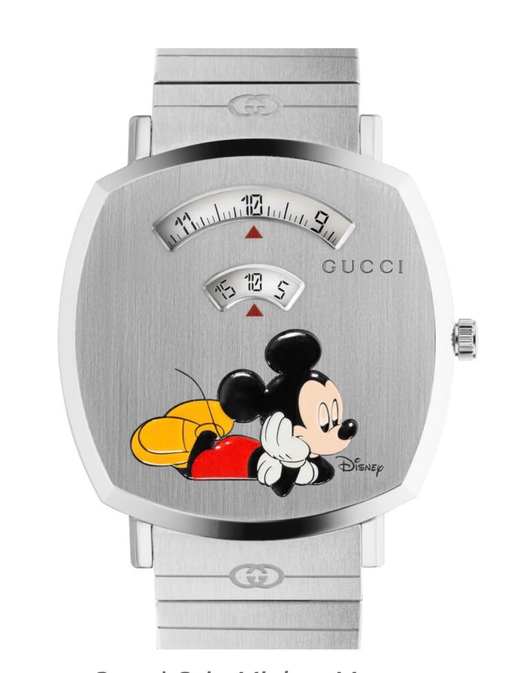 NIB Authentic Gucci x Disney Silver Stainless Steel Mickey Mouse Jump Hour Watch